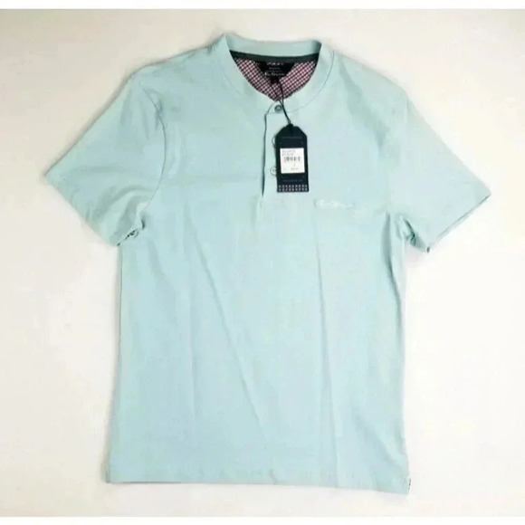Ben Sherman Size Small Mens Sky Blue Embroidered Chest Logo Short Sleeve Henley - Picture 1 of 11